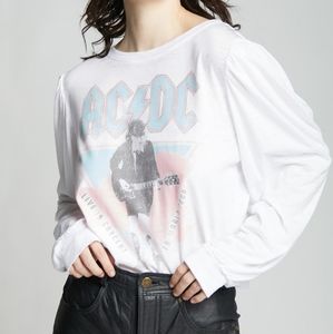 Recycled Karma poof Sleeve cropped AC/DC rock long sleeve shirt size xs.